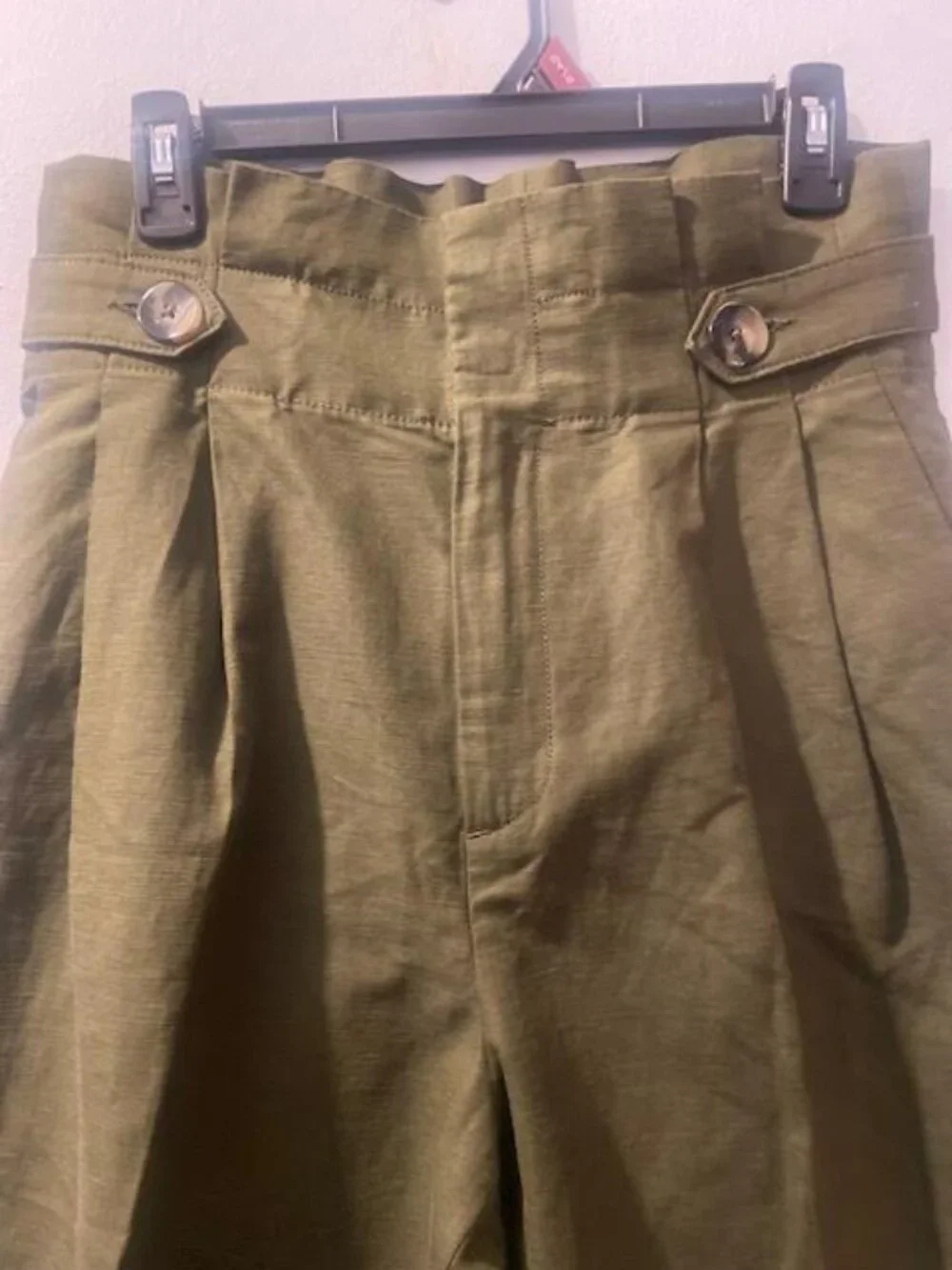 Zara Woman Olive Linen Blend High Rise Pleated Trousers Size M